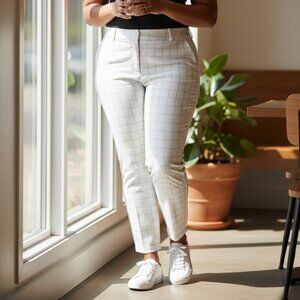 Ralph Lauren Pants Women's Size 16 White and Blue/Black Gingham Plaid Checkered